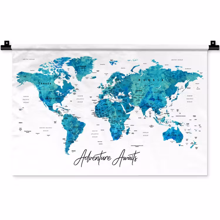 Wandkleed - Wereldkaart - Blauw - Kleurrijk — 1