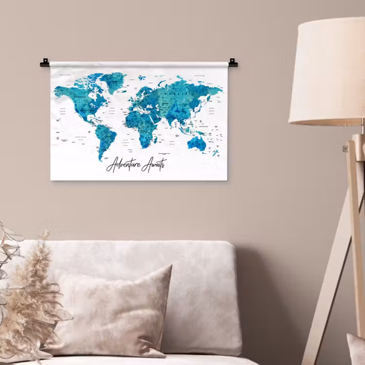 Wandkleed - Wereldkaart - Blauw - Kleurrijk — 2