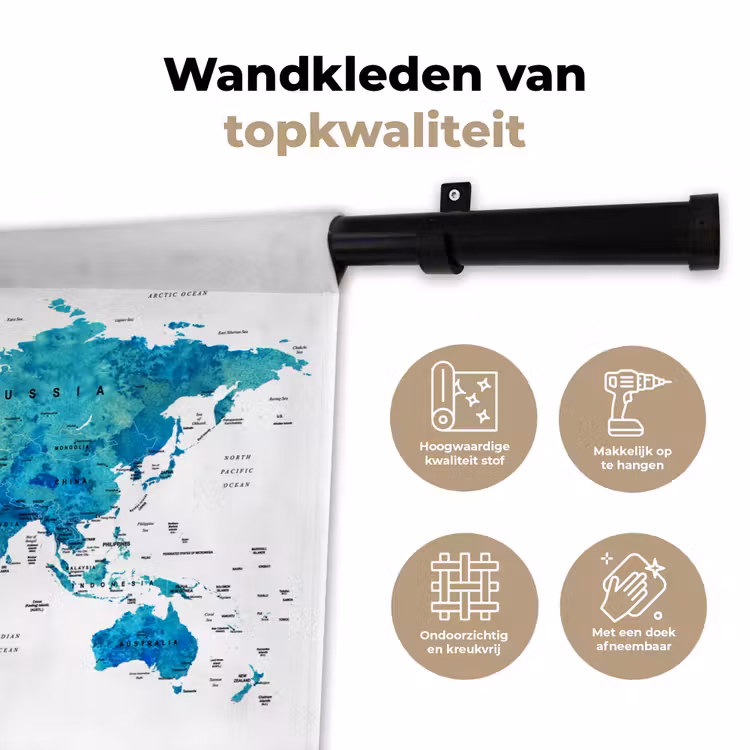Wandkleed - Wereldkaart - Blauw - Kleurrijk — 3