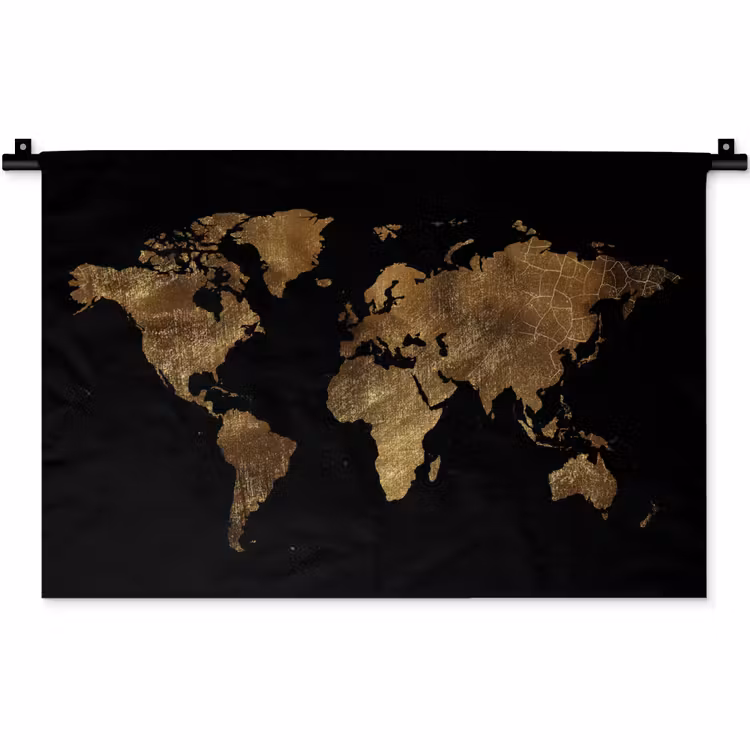 Wandkleed - Wereldkaart - Goud - Luxe - Aarde - Zwart — 1