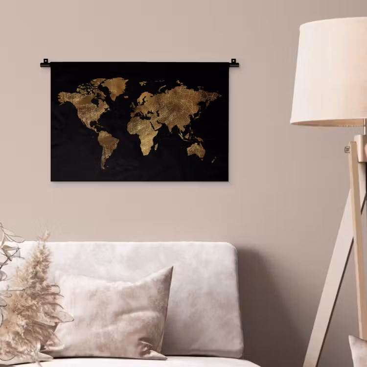Wandkleed - Wereldkaart - Goud - Luxe - Aarde - Zwart — 2