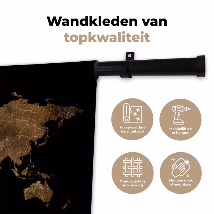 Wandkleed - Wereldkaart - Goud - Luxe - Aarde - Zwart — 3