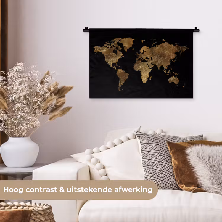Wandkleed - Wereldkaart - Goud - Luxe - Aarde - Zwart — 4