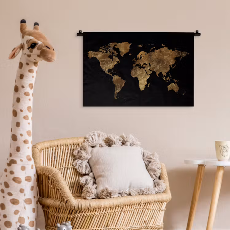 Wandkleed - Wereldkaart - Goud - Luxe - Aarde - Zwart — 5
