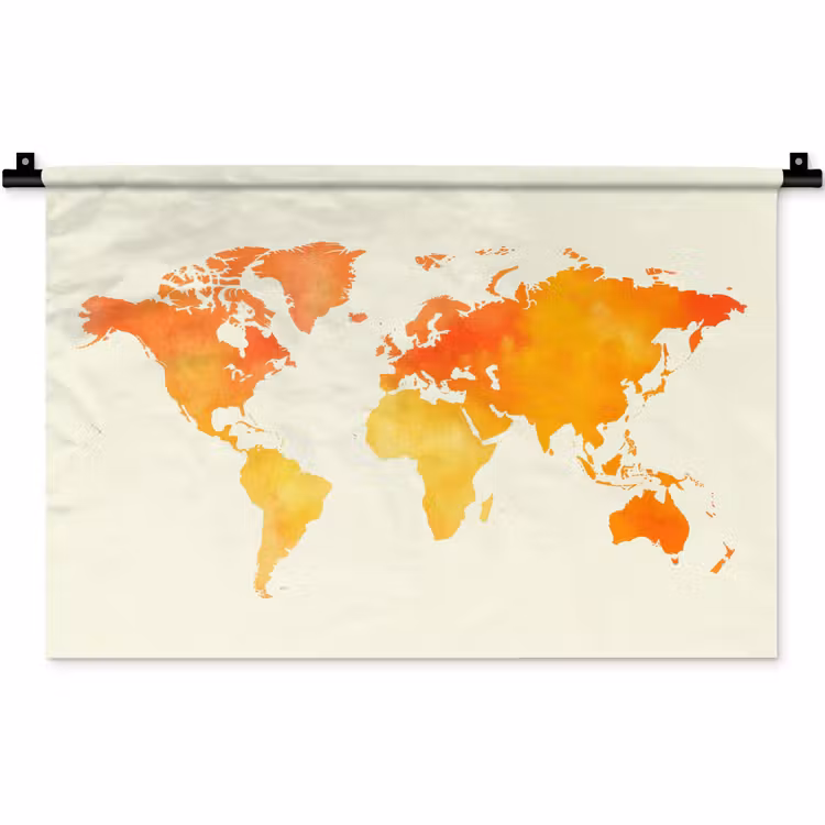 Wandkleed - Wereldkaart - Oranje - Kleurrijk — 1