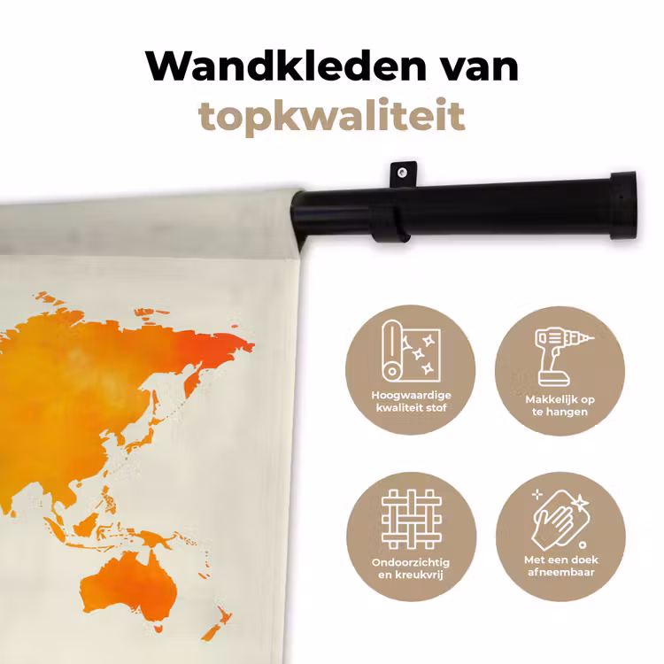 Wandkleed - Wereldkaart - Oranje - Kleurrijk — 3