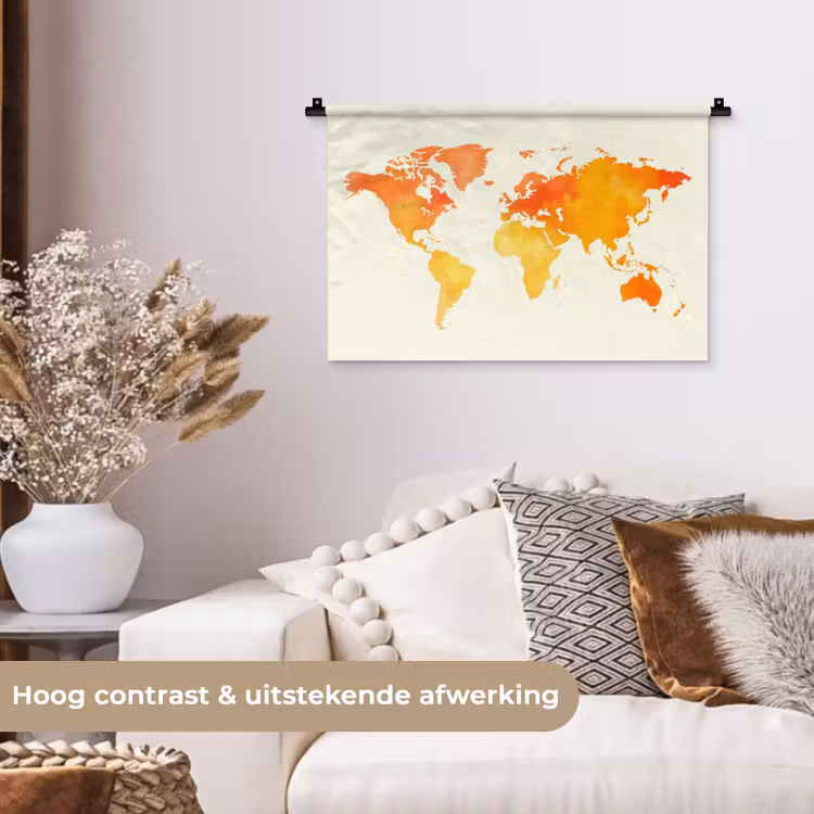 Wandkleed - Wereldkaart - Oranje - Kleurrijk — 4