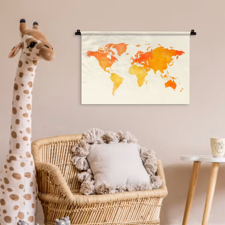Wandkleed - Wereldkaart - Oranje - Kleurrijk — 5