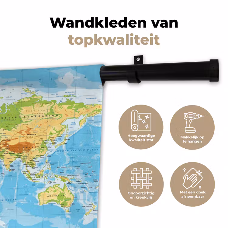 Wandkleed - Wereldkaart - Staatkundig - Blauw - Aarde - Educatief — 3