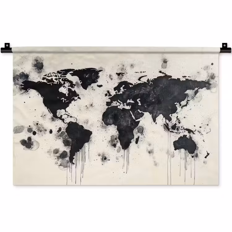 Wandkleed - Wereldkaart - Zwart - Inkt — 1