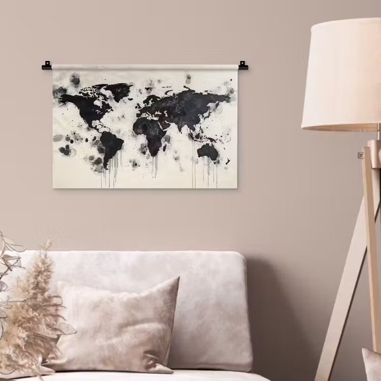 Wandkleed - Wereldkaart - Zwart - Inkt — 2