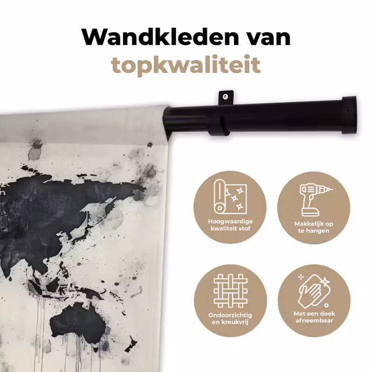 Wandkleed - Wereldkaart - Zwart - Inkt — 3