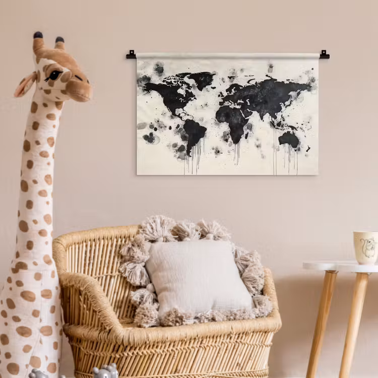 Wandkleed - Wereldkaart - Zwart - Inkt — 5