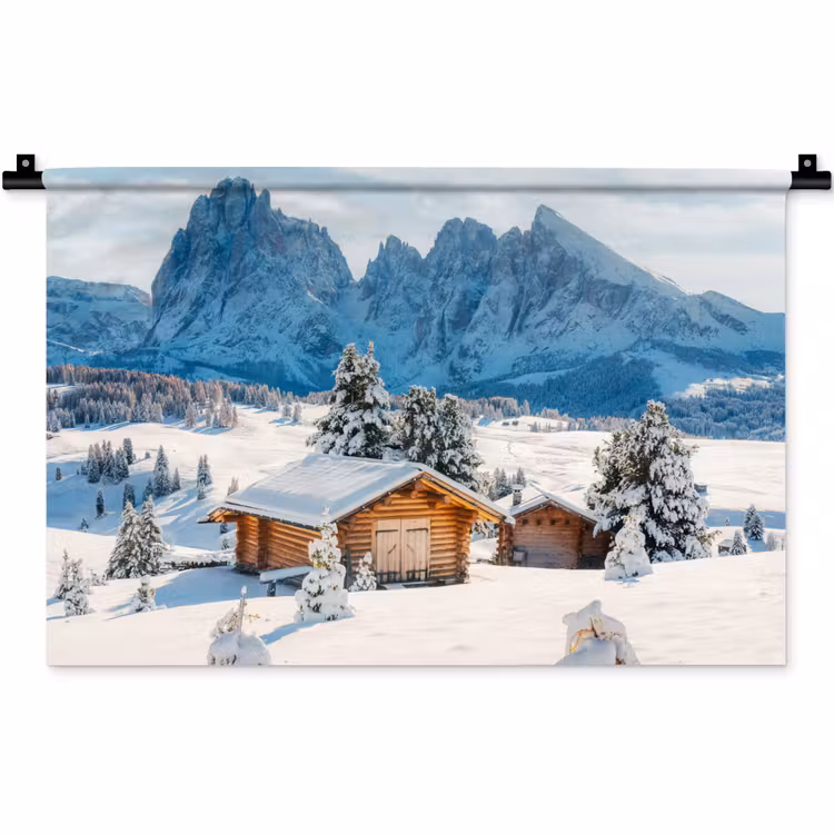 Wandkleed - Winter - Huisje - Bergen - Uitzicht - Sneeuw — 1