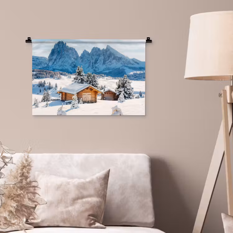 Wandkleed - Winter - Huisje - Bergen - Uitzicht - Sneeuw — 2