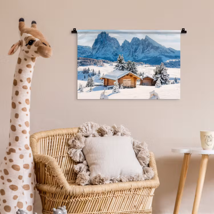 Wandkleed - Winter - Huisje - Bergen - Uitzicht - Sneeuw — 5