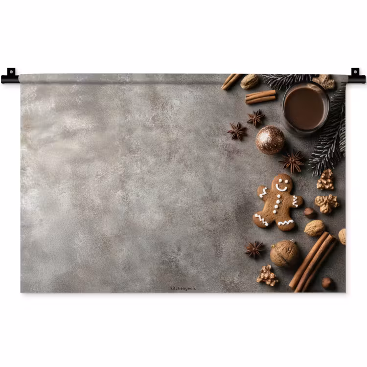 Wandkleed - Winter - Kerst - Beton - Gingerbread man — 1