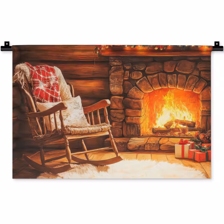 Wandkleed - Winter - Kerst - Huis - Openhaard — 1