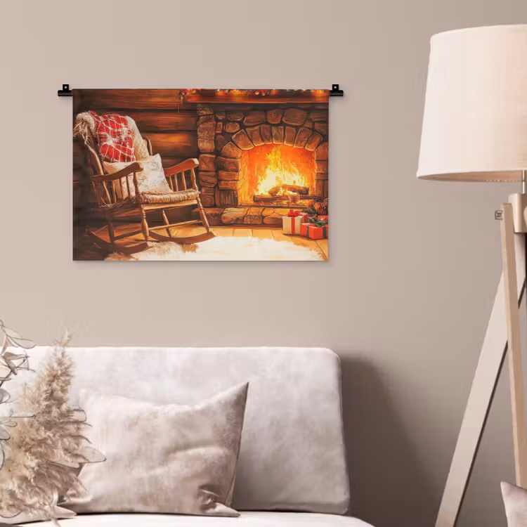 Wandkleed - Winter - Kerst - Huis - Openhaard — 2