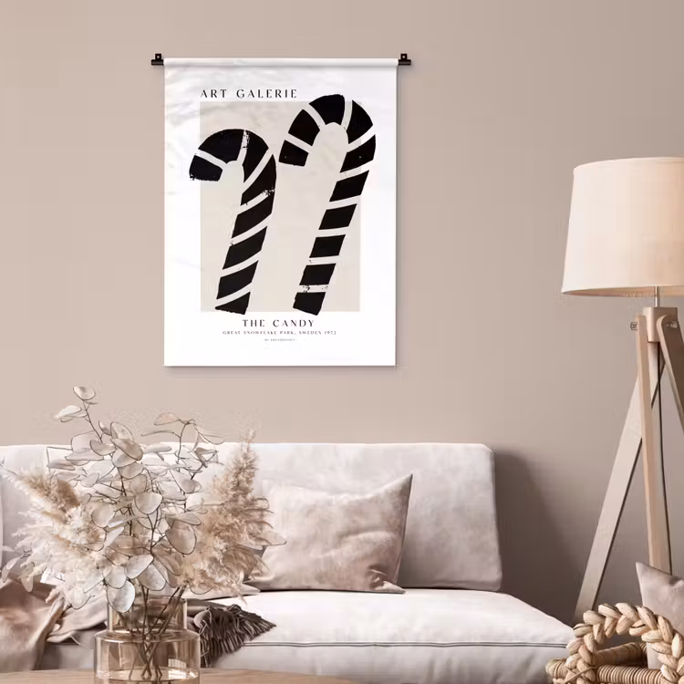 Wandkleed - Zuurstokken - Kerst - Snoepgoed - Zwart - Feestdagen — 2