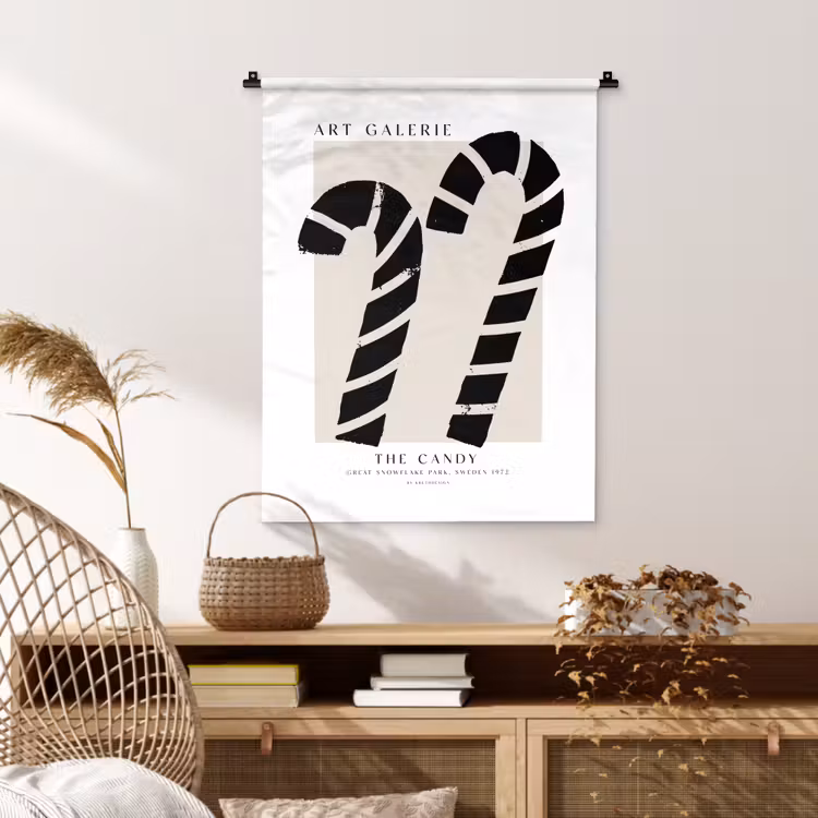Wandkleed - Zuurstokken - Kerst - Snoepgoed - Zwart - Feestdagen — 4