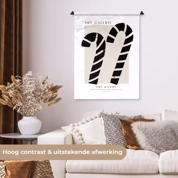Wandkleed - Zuurstokken - Kerst - Snoepgoed - Zwart - Feestdagen — 5