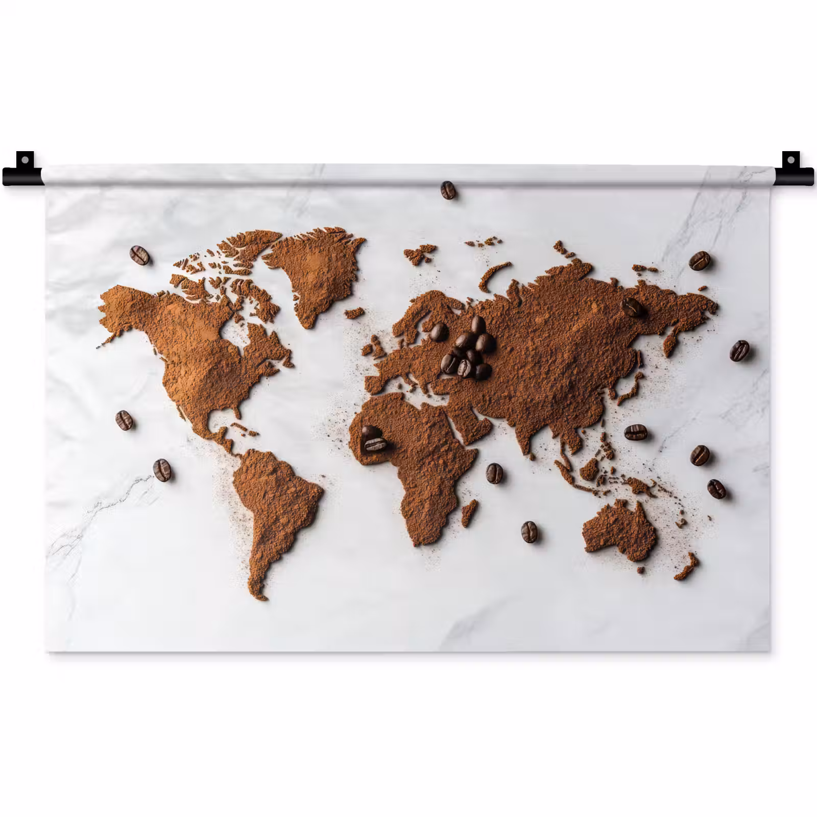Wandkleed - Wereldkaart - Koffie - Marmer — 1