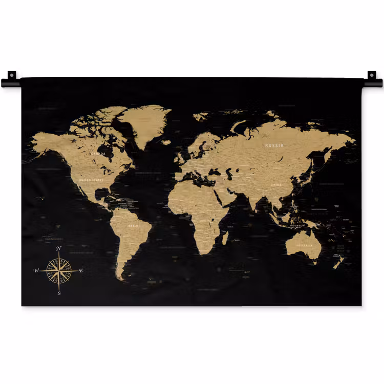Wandkleed - Wereldkaart - Beige - Zwart — 1