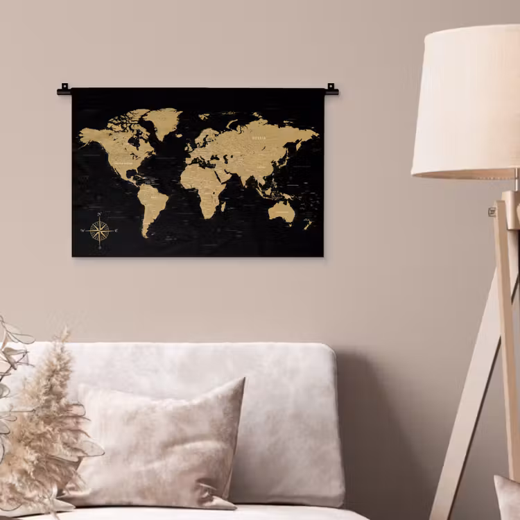 Wandkleed - Wereldkaart - Beige - Zwart — 2