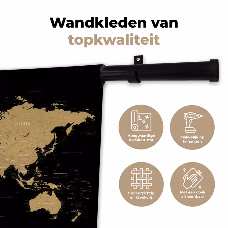 Wandkleed - Wereldkaart - Beige - Zwart — 3