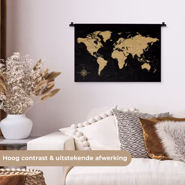 Wandkleed - Wereldkaart - Beige - Zwart — 4