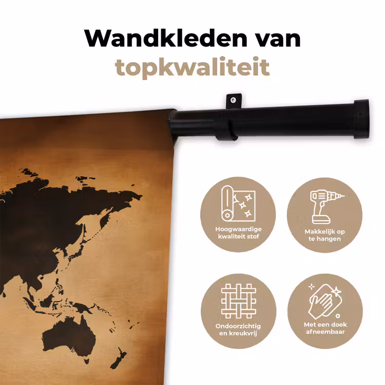 Wandkleed - Wereldkaart - Bruin - Kaart — 3