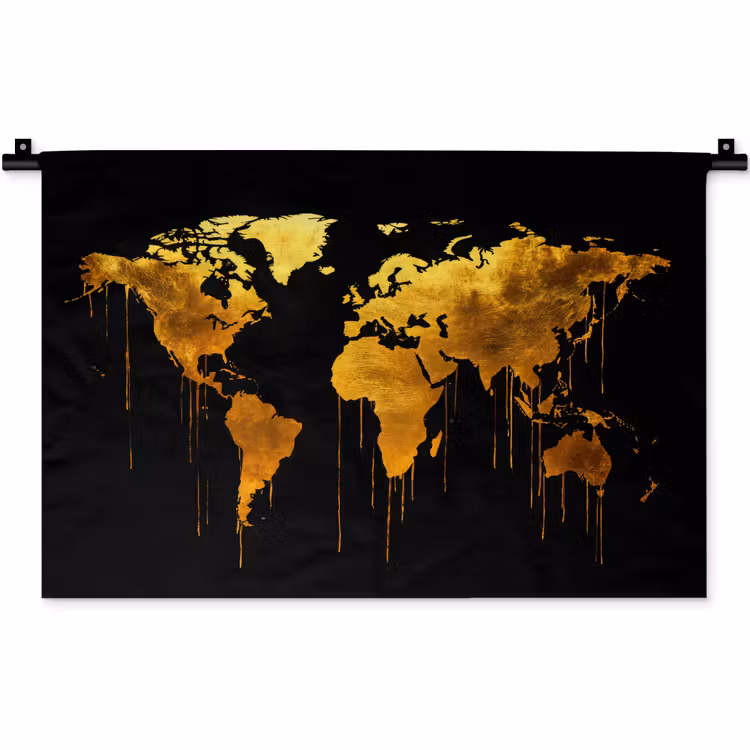 Wandkleed - Wereldkaart - Goud - Druipen - Zwart — 1