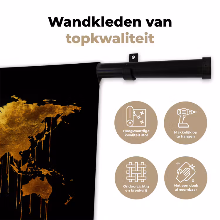 Wandkleed - Wereldkaart - Goud - Druipen - Zwart — 3