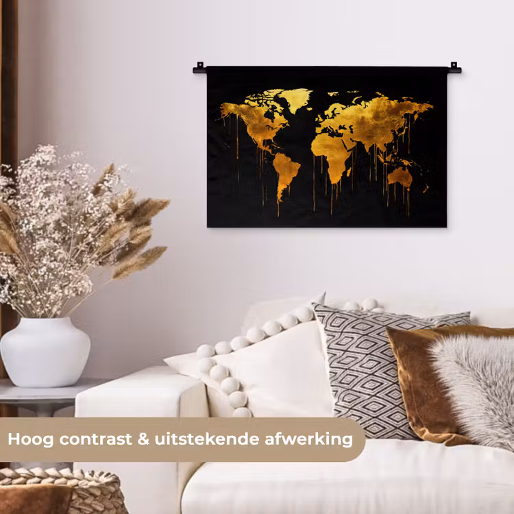 Wandkleed - Wereldkaart - Goud - Druipen - Zwart — 4