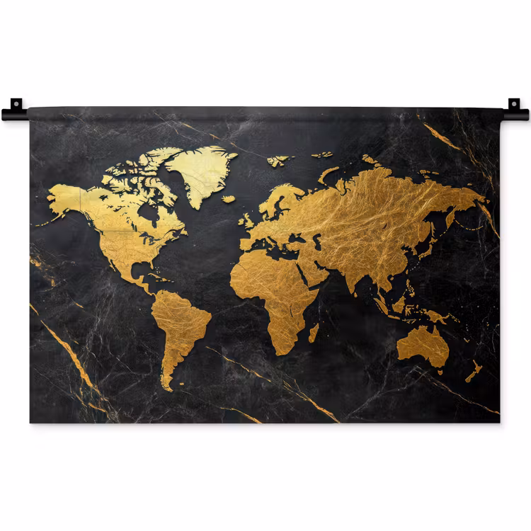 Wandkleed - Wereldkaart - Goud - Marmer — 1