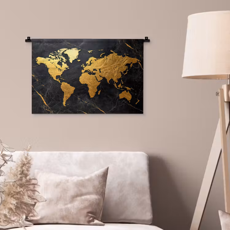Wandkleed - Wereldkaart - Goud - Marmer — 2
