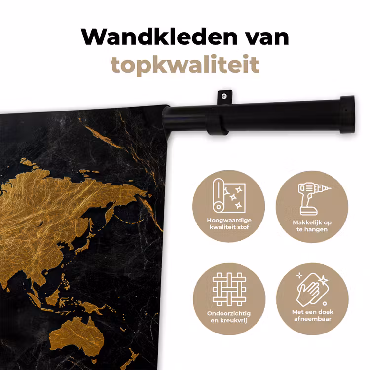 Wandkleed - Wereldkaart - Goud - Marmer — 3