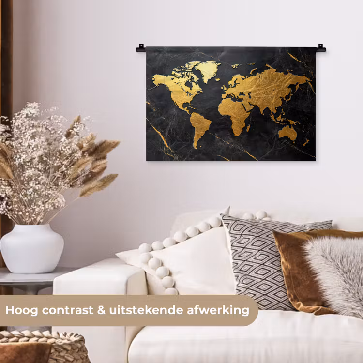 Wandkleed - Wereldkaart - Goud - Marmer — 4