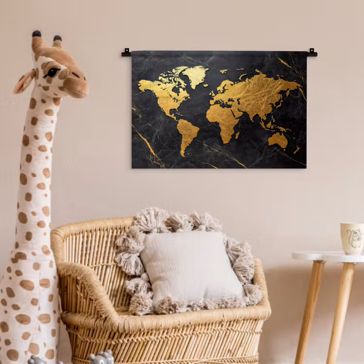Wandkleed - Wereldkaart - Goud - Marmer — 5