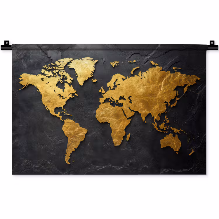 Wandkleed - Wereldkaart - Goud - Steen — 1