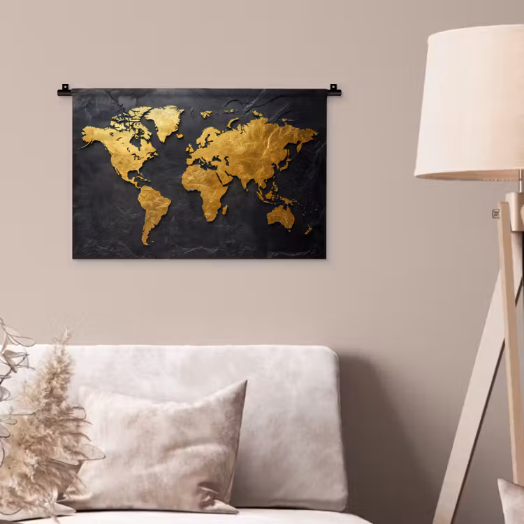 Wandkleed - Wereldkaart - Goud - Steen — 2
