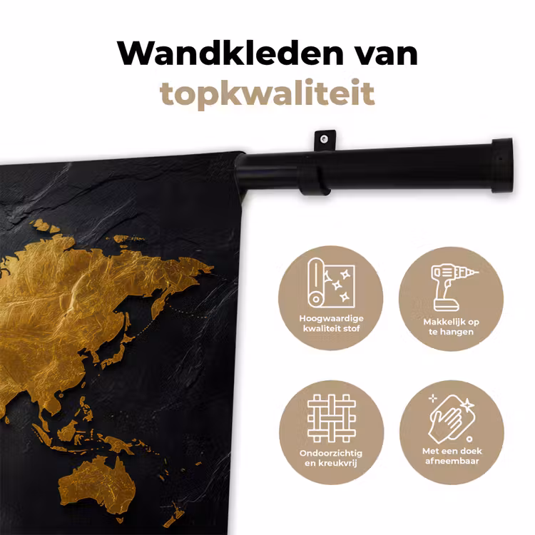 Wandkleed - Wereldkaart - Goud - Steen — 3