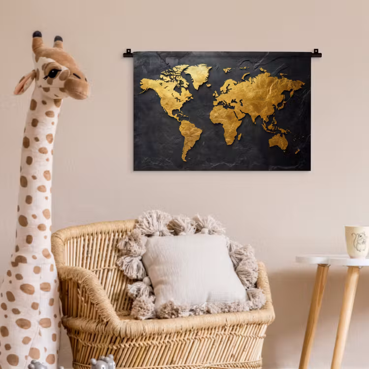 Wandkleed - Wereldkaart - Goud - Steen — 5