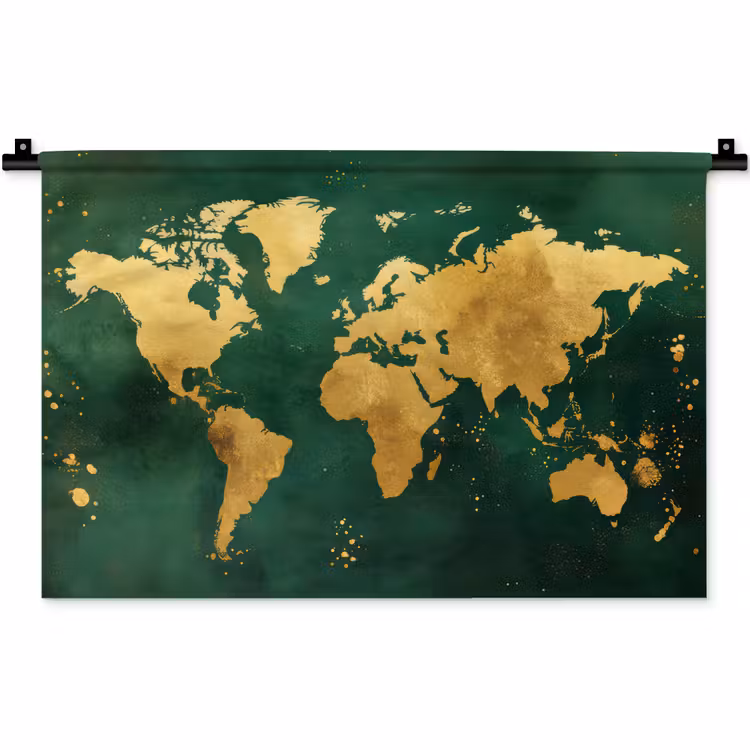 Wandkleed - Wereldkaart - Groen - Goud — 1