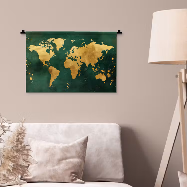 Wandkleed - Wereldkaart - Groen - Goud — 2