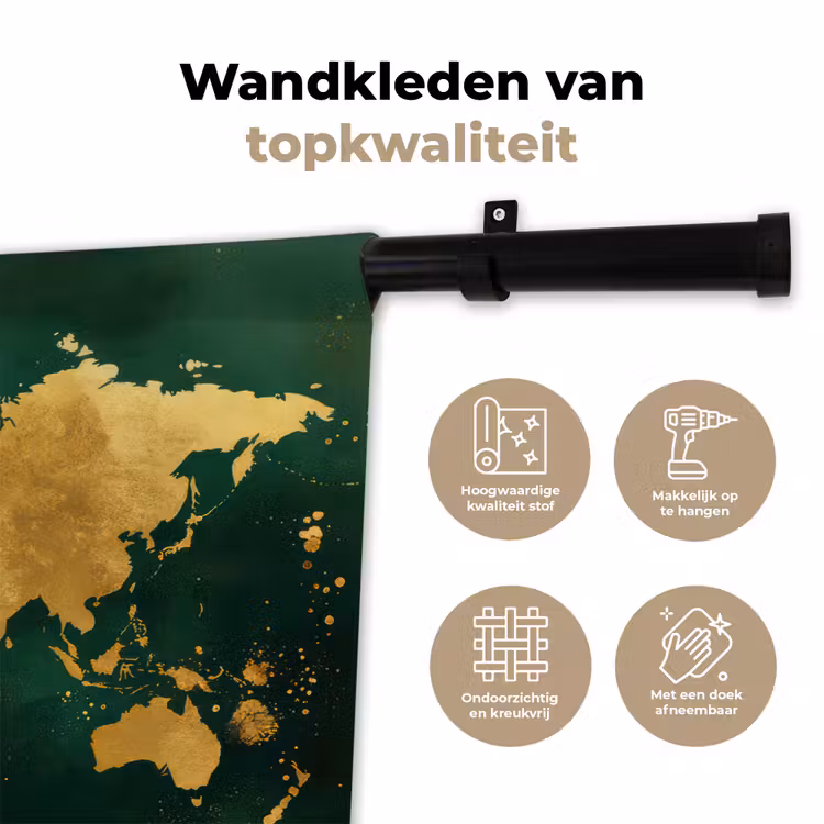 Wandkleed - Wereldkaart - Groen - Goud — 3