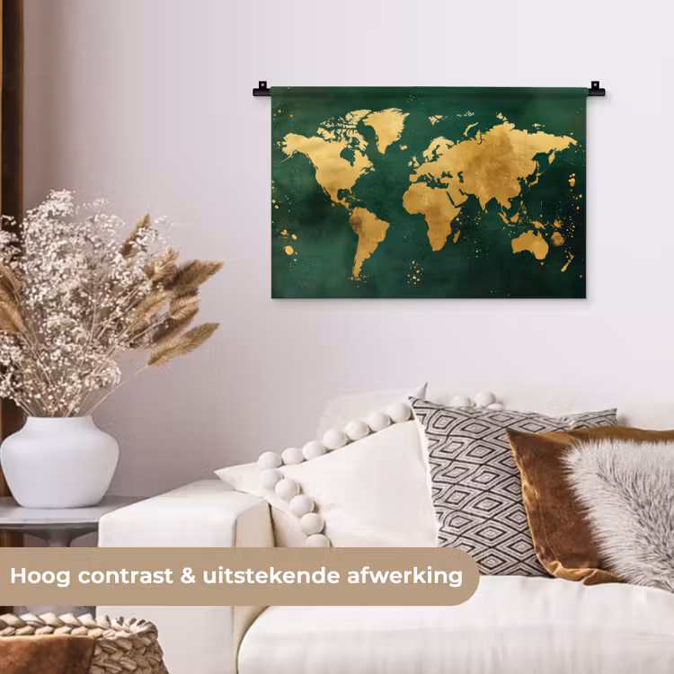 Wandkleed - Wereldkaart - Groen - Goud — 4