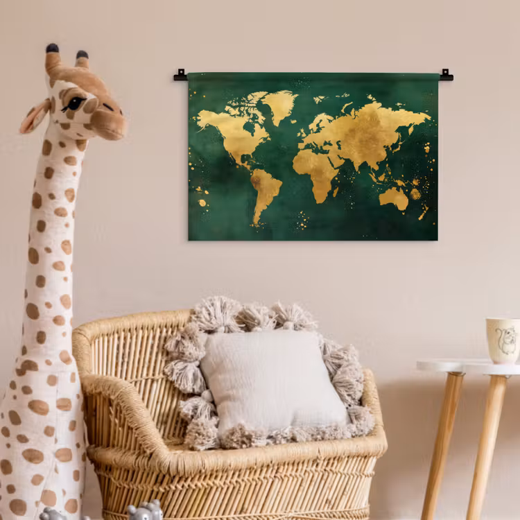Wandkleed - Wereldkaart - Groen - Goud — 5
