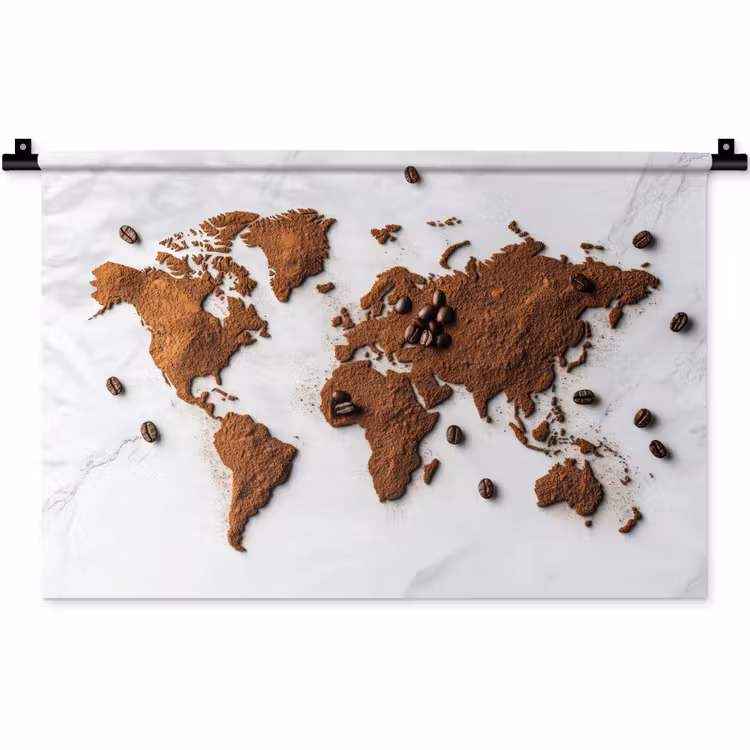 Wandkleed - Wereldkaart - Koffie - Marmer — 1